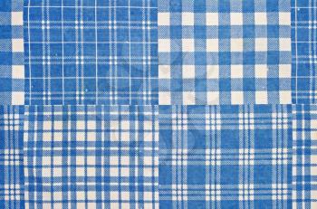 Texture of the cotton fabric with a blue checkered pattern