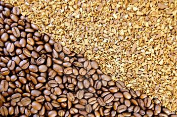 The texture of the grain and granular coffee