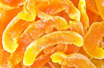 Texture of dried candied melon slices