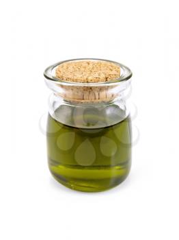 Hemp oil in a glass jar isolated on white background