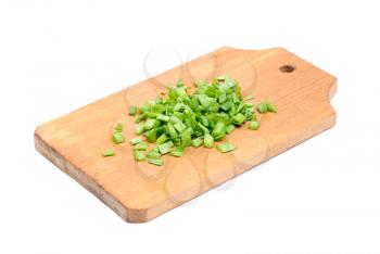 Royalty Free Photo of Chopped Chives on a Cutting Board