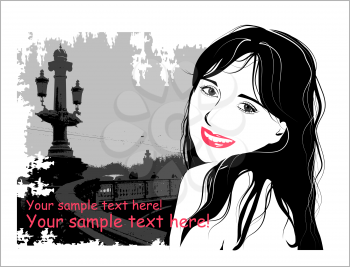 Royalty Free Clipart Image of a Woman on a Bridge