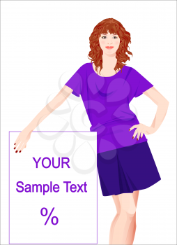 Royalty Free Clipart Image of a Woman Holding a Sign