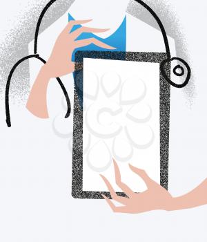 Doctor holding a tablet. Medical illustration.