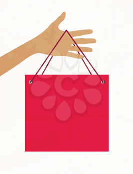 Hand with shopping bag. Vector