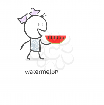 Cartoon girl and watermelon