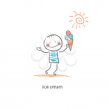 Man eating ice cream. Illustration.