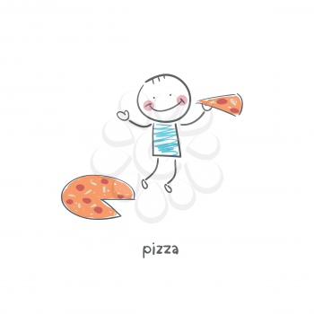 Man eats pizza. Illustration.