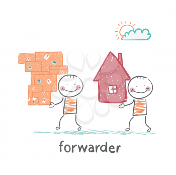 forwarder carries a box with the goods and home