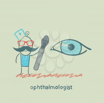 ophthalmologist  with a tool to test the eye