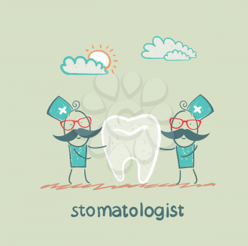 stomatologist examining patient tooth