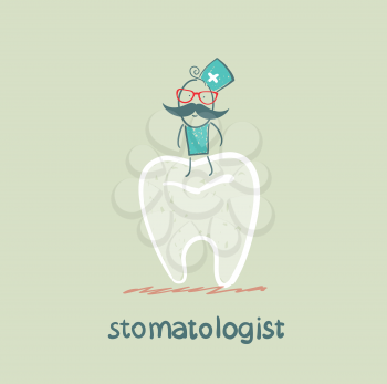 stomatologist stands on a large tooth