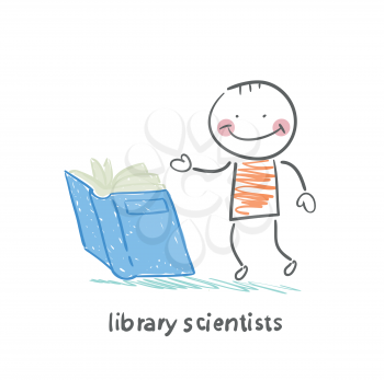 library scientists reading a book