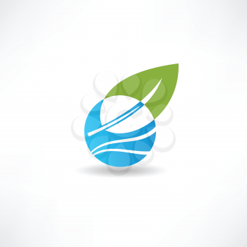 eco concept leaf and water icon