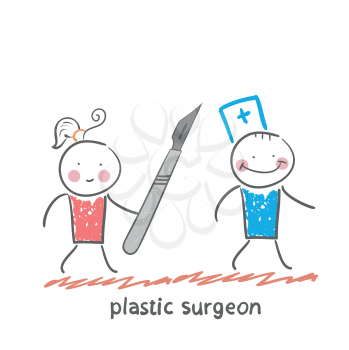 plastic surgeon escapes from the patient with a scalpel