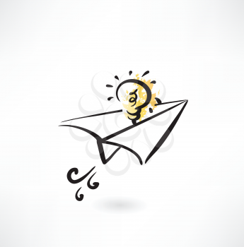 paper airplane and light bulb grunge icon