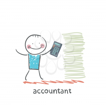 accountant with a calculator and a stack of documents