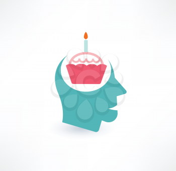 Cake and head icon. Thoughts about food concept. Logo design.