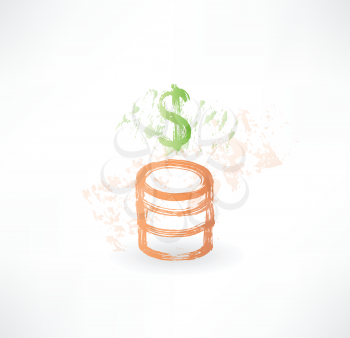 Brush money icon with dollar and coins.