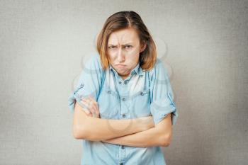 angry woman. isolated on gray background
