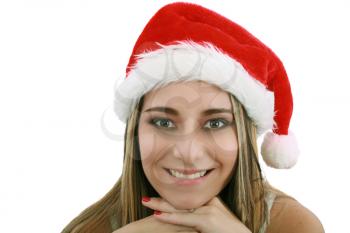Happy christmas santa woman smiling. Beautiful face of happy woman in santa hat.