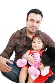 Father and daughter smiling - isolated over a white background 

