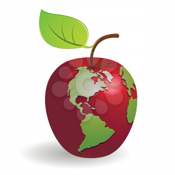 Royalty Free Clipart Image of a Globe on a Red Apple