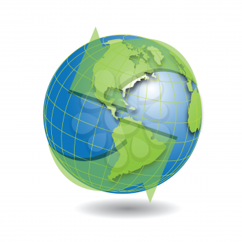 Royalty Free Clipart Image of a Globe With Arrows