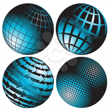 Royalty Free Clipart Image of Four Blue Globes