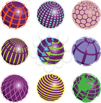 Royalty Free Clipart Image of Nine Globe Symbols