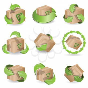 Royalty Free Clipart Image of a Set of Boxes With Green Arrows