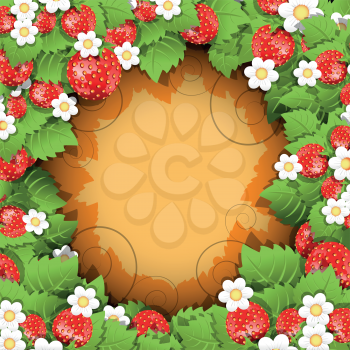 floral background with red flowers and strawberry