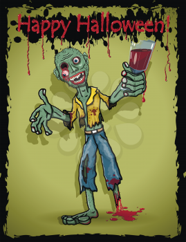 Royalty Free Clipart Image of a Zombie With a Drink