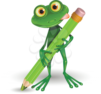Illustration Green Frog with Green Pencil