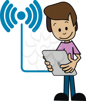 Illustration of a cartoon man with a tablet