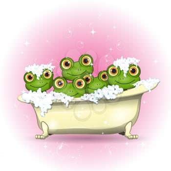 Stock Illustration Five Merry Frogs in Bath