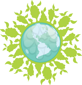 Stock Illustration Abstract Globe with Green Plants on a White Background