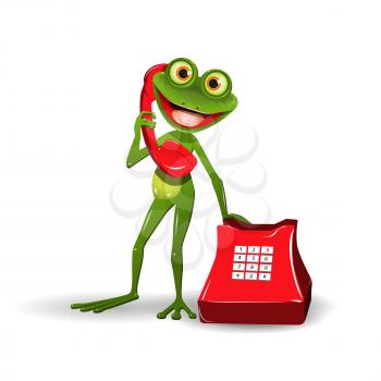 Illustration a Green Frog with Red Phone