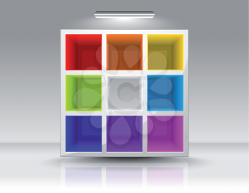 Royalty Free Clipart Image of a Colourful Storage Shelf
