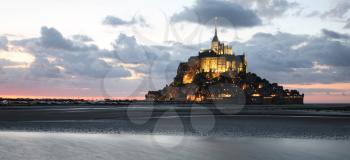 Le Mont-Saint-Michel in the twilight, panoramic view