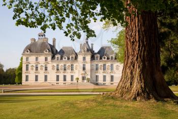 Chateau de Cheverny behind the tree in Loire Valley, France