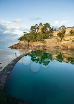 Beach and the swiming pool in Dinard city, Brittany, France