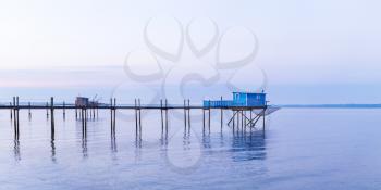Hut of fishermen in blue sunset in Yves bay, France
