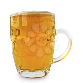 Studio shot of glass filled brimful with beer isolated on white background