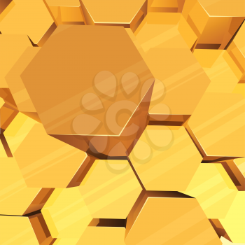 Yellow shiny hexagons 3D vector background.