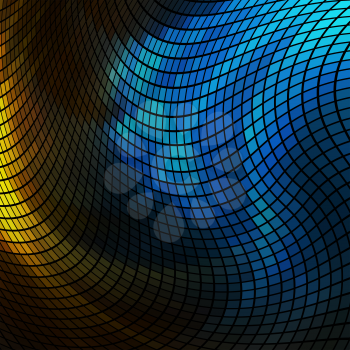 Abstract  blue and yellow lights 3D mosaic horizontal vector background.