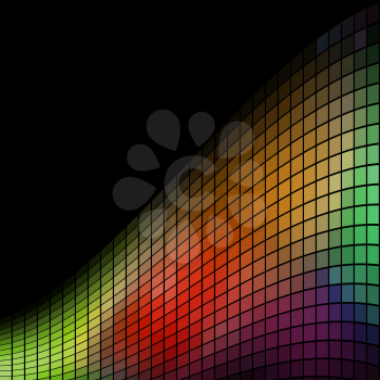 Abstract multicolor mosaic wave background with black copy space.