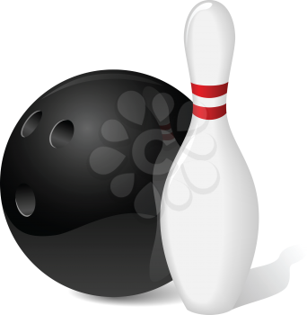 Bowling ball and pin isolated on white.