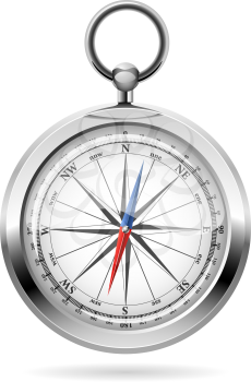 Realistic vector illustration of shiny metal compass.