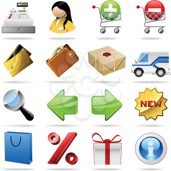 Collection of colorful shopping vector icons for internet shops.